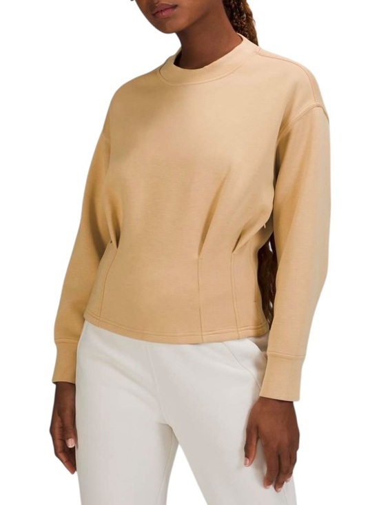 lululemon athletica Tops - Lululemon Gathered Waist Crew Neck Pullover Sweatshirt Tan Softstreme Sz M / 8